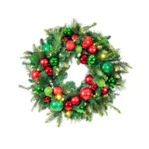 Village Lighting Company 30 in. Pre-Lit LED Christmas Cheer Wreath