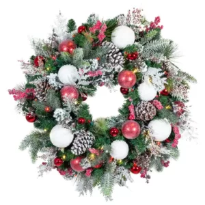 Village Lighting Company 30 in. Pre-Lit LED Frosted Wonderland Wreath