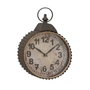 LITTON LANE Rustic Distressed Round Analog Wall Clock