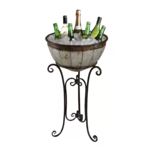 Vintiquewise Galvanized Metal Standing Beverage Cooler Tub with Liner