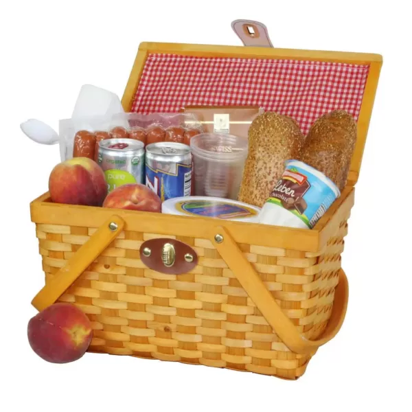 Vintiquewise 12.5 in. x 7.5 in. x 7.5 in. Picnic Basket Gingham Lined with Folding Handles