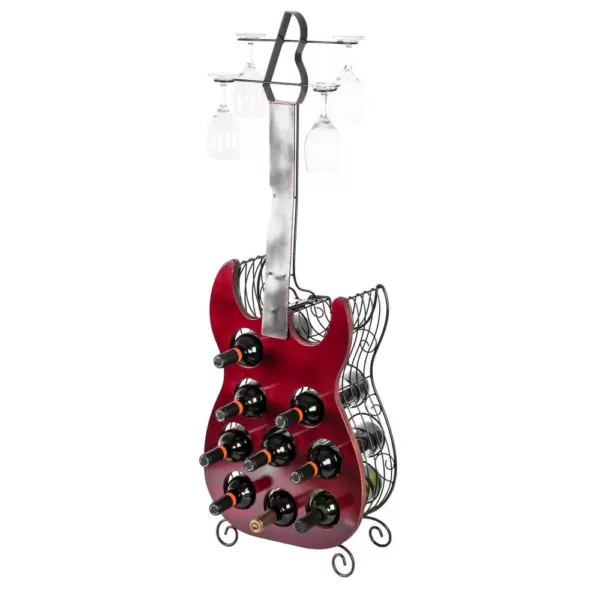 Vintiquewise Vintage Wood and Metal Guitar Shaped 9-Bottle Freestanding Decorative Wine Holder