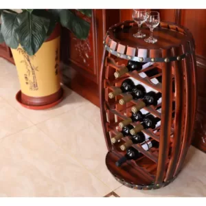 Vintiquewise Rustic 23 Bottles Barrel Shaped Wooden Wine Rack