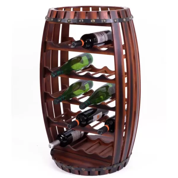 Vintiquewise Rustic 23 Bottles Barrel Shaped Wooden Wine Rack