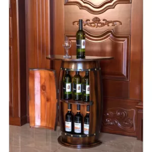 Vintiquewise Rustic Lockable Barrel Shaped Wine Bar Cabinet Wooden End Table