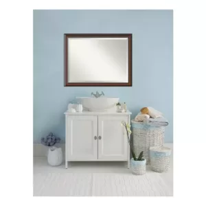 Amanti Art Cyprus 45 in. W x 35 in. H Framed Rectangular Beveled Edge Bathroom Vanity Mirror in Walnut