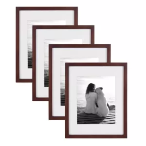 DesignOvation Gallery 11 in. x 14 in. Matted to 8 in. x 10 in. Walnut Brown Picture Frame (Set of 4)