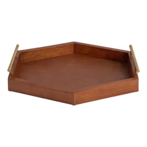 Kate and Laurel Lipton 17 in. x 12 in. Walnut Brown Wood Hexagon Decorative Tray