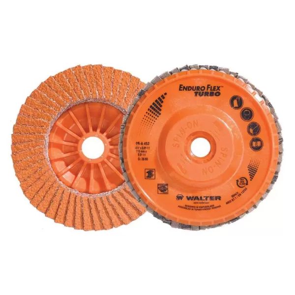 WALTER SURFACE TECHNOLOGIES ENDURO-FLEX Turbo 4.5 in. x 5/8-11 in. Arbor GR36/60 Blending Flap Disc (10-Pack)