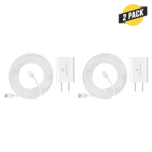 Wasserstein Arlo Ultra/Ultra 2 and Pro 3/Pro 4 Outdoor 25ft. Magnetic Charging Cable with Quick Charge Power Adapter (2-Pack, White)