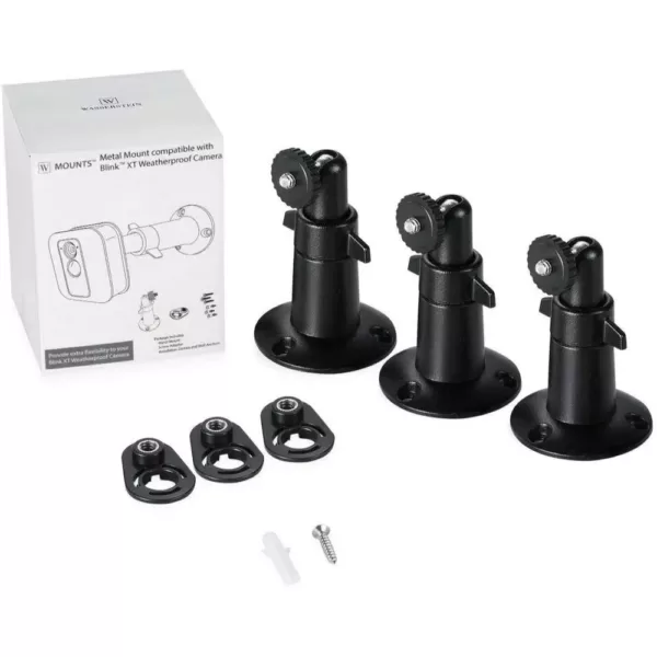 Wasserstein Metal Wall Mount for Blink Outdoor, Blink XT and Blink XT2 Camera - Adjustable Metal Wall Mount (3-Pack, Black)