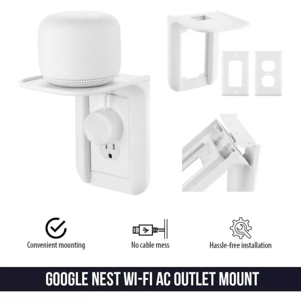 Wasserstein AC Outlet Mount for Google Nest WiFi - Perfect Wall Outlet Shelf for Google Home, Nest Mini and Nest Hub (3-Pack)