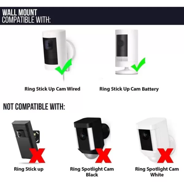 Wasserstein Adjustable Metal Mount with Universal Screw Compatible with Ring Stick Up Cam Battery and Wired (White)