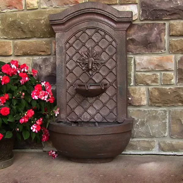 Sunnydaze Decor Resin Weathered Iron Rosette Solar Outdoor Wall Fountain