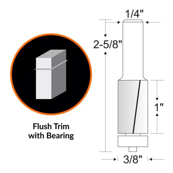 WEN 3/8 in. Flush Trim Carbide Tipped Router Bit with 1/4 in. Shank