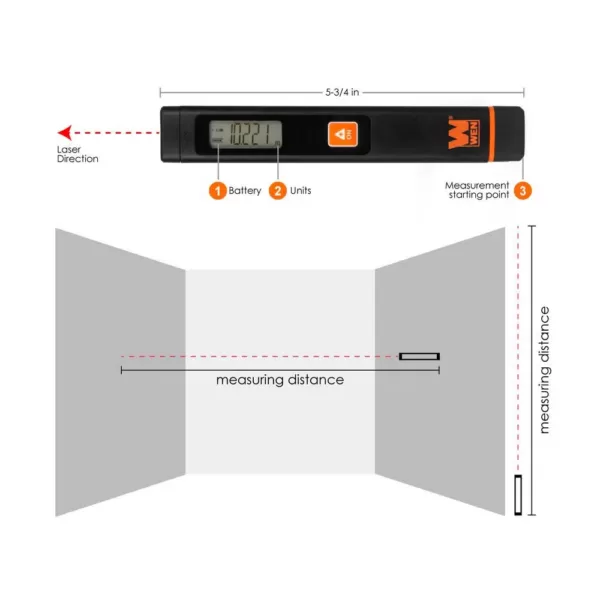 WEN Multi-Unit Pocket Laser Distance Measure with 32 ft. Range