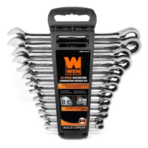 WEN Professional-Grade Ratcheting SAE Combination Wrench Set with Storage Rack (13-Piece)