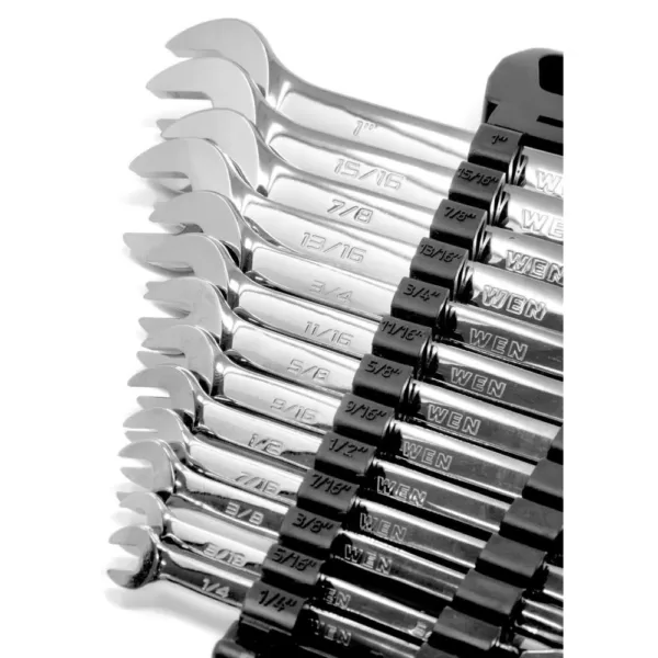 WEN Professional-Grade Reversible Ratcheting SAE Combination Wrench Set with Storage Rack (13-Piece)