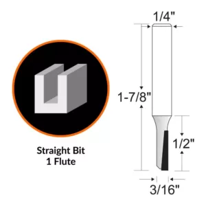 WEN 3/16 in. Straight 1-Flute Carbide Tipped Router Bit with 1/4 in. Shank