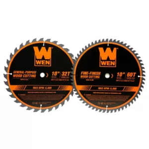 WEN 10 in. 32-Tooth and 60-Tooth Carbide-Tipped Professional Woodworking Saw Blade Set (2-Pack)