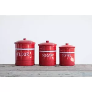 3R Studios Flour, Sugar and Coffee Red Tin Containers with Lids (Set of 3 Sizes)