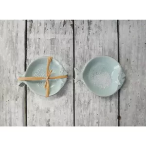 3R Studios 5.75 in. 4-Piece Aqua Fish Shaped Dish Set