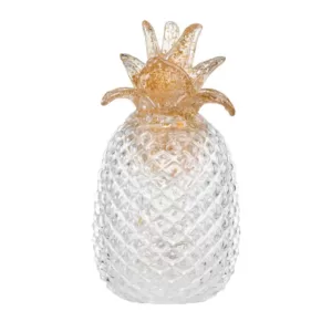 A & B Home 9 in. Light White Glass Pineapple with LED