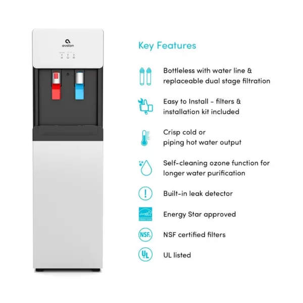 Avalon Self-Cleaning Touchless Bottle-Less Water Cooler Dispenser with Hot/Cold Water, Child Lock, NSF/UL/ENERGY STAR, White