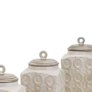 Benjara Dreanna 3-Piece White Ceramic Canisters