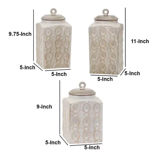 Benjara Dreanna 3-Piece White Ceramic Canisters