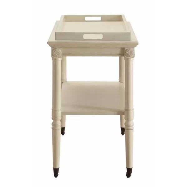 Benjara 30 in. D x 18 in. W x 32 in. H Antique White Wooden Serving Tray Table