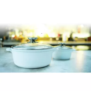 Berndes Vario Click Pearl 4.25 qt. Round Cast Aluminum Ceramic Nonstick Dutch Oven in White with Glass Lid