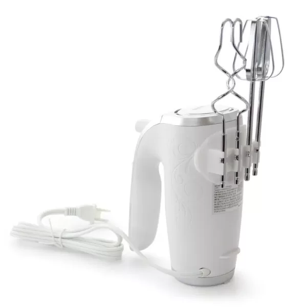 Better Chef 5-Speed 150-Watt White Hand Mixer with Silver Accents