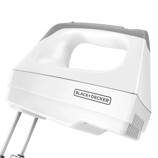 BLACK+DECKER 6-Speed White Hand Mixer with Beater, Whisk, Whip and Dough Hook Attachments