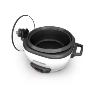 BLACK+DECKER 3-Cup White Rice Cooker with Steaming Basket and Non-Stick Pot