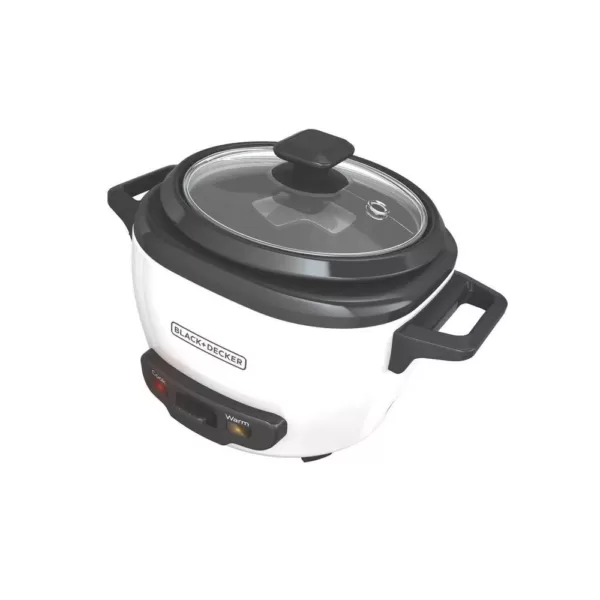 BLACK+DECKER 3-Cup White Rice Cooker with Steaming Basket and Non-Stick Pot