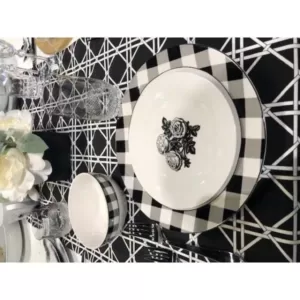 Godinger 12-Piece Damier White and Black Porcelain Dinnerware Set (Service for 4)