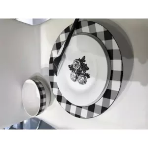 Godinger 12-Piece Damier White and Black Porcelain Dinnerware Set (Service for 4)