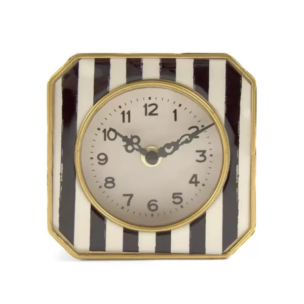 Zentique Black and White Striped with Gold Trimmed Rounded Square Table Clock