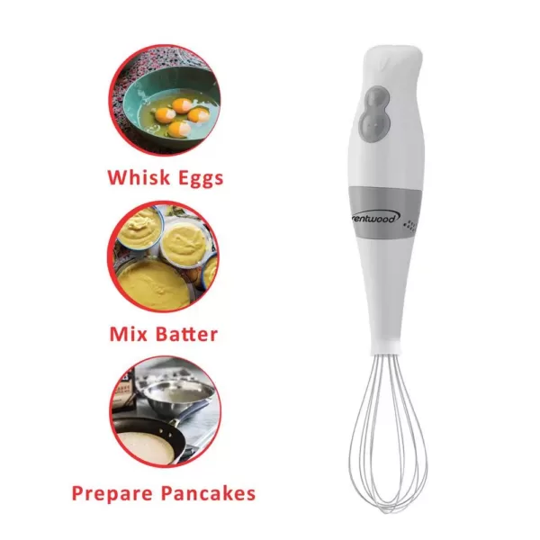 Brentwood Appliances 2-Speed White Hand Mixer Blender and Food Processor with Balloon Whisk