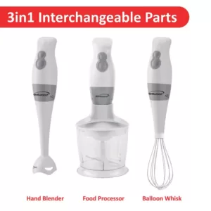 Brentwood Appliances 2-Speed White Hand Mixer Blender and Food Processor with Balloon Whisk