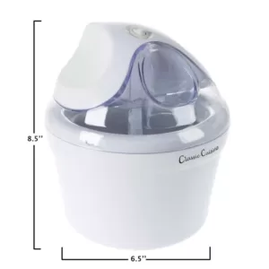 Classic Cuisine 1 Qt. White Ice Cream Maker and Frozen Yogurt Machine with Recipe Booklet