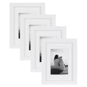 DesignOvation Gallery 5 in. x 7 in. Matted to 3.5 in. x 5 in. White Picture Frame (Set of 4)