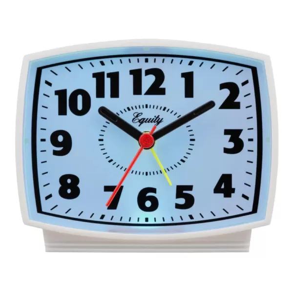 Equity by La Crosse 3 in. Tall Electrical Analog White Alarm Clock with backlight