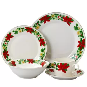 Gibson Home Poinsetta Holiday 20-Piece Holiday White/Glossy finish Ceramic Dinnerware Set (Service for 4)