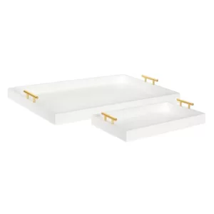 Kate and Laurel Lipton 18 in. x 3 in. x 28 in. White/Gold Decorative Tray