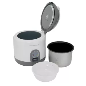 Hamilton Beach 8-Cup White Rice Cooker and Warmer with Non-Stick Cooking Pot, Rice Paddle and Measuring Cup