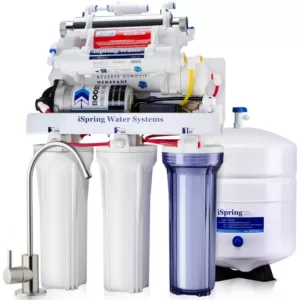 ISPRING 7-Stage 100 GPD Under-Sink Reverse Osmosis Drinking Water Filtration System with Booster Pump, Alkaline Filter and UV