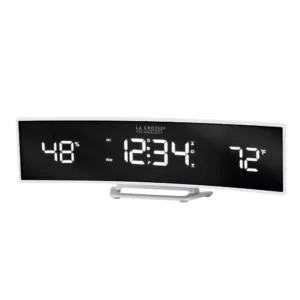 La Crosse Technology White Curved Alarm Clock with Mirrored LED Lens Display