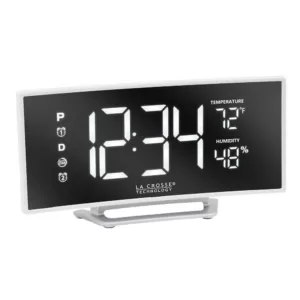 La Crosse Technology Curved Mirror LED Alarm Clock with Temperature & Humidity, USB Port